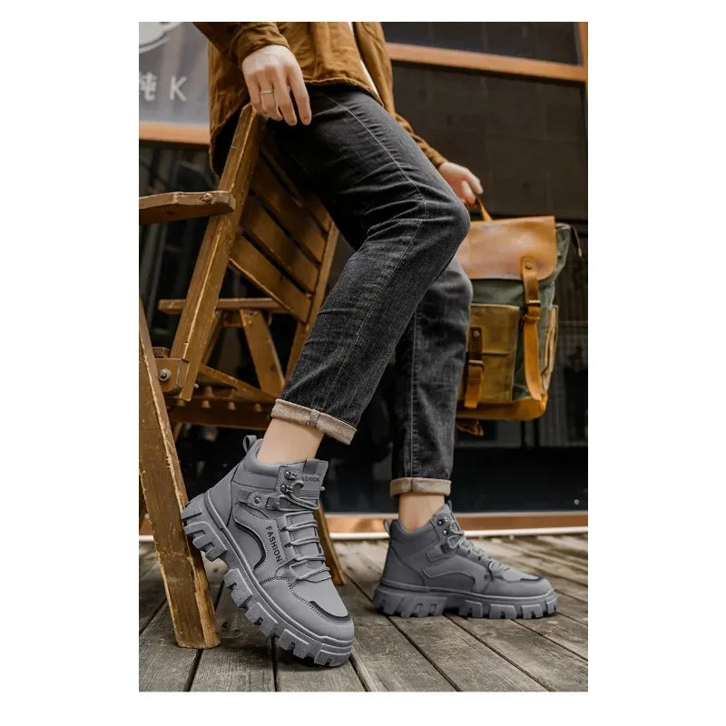 Male Footwear Rubber Men's Shoes 2025 Autumn New Casual Shoes High Top Outdoor Waterproof Anti Slip Man Ankle Boots
