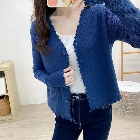 Cardigan for Women V Neck New In Spring Autumn Knitted Sweater Woman Wear To Work Korean Fashion Streetwear Elegant Jackets Hot