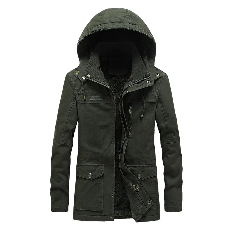 Winter Fleece Jackets Men Hooded Warm Thick Parkas Male Multi Pocket Cargo Jacket Coats Fashion Casual Outerwear Mens Clothing