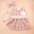 Pet Clothes Cute name-branded clothes Puppy Plaid Dress Soft Thin Design Cat Bow Pearl Coat Breathable Pet Windbreaker Kittens