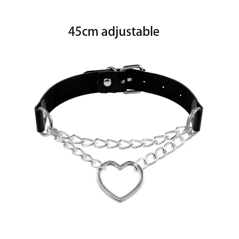 Harajuku Chocker Sexy Heart Lock Key Rivets Black Goth Punk Chokers Gothic Choker Necklace for Women Hip Hop Bondage Cosplay