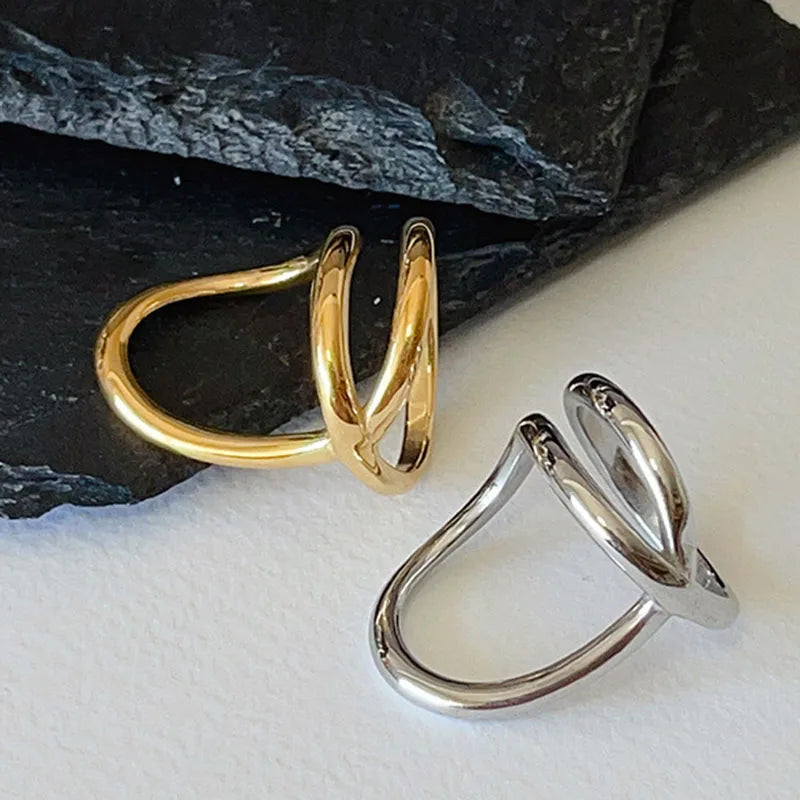 Abstract line statement rings for women stainless steel irregular cocktail rings minimalist unique abstract jewelry waterproof