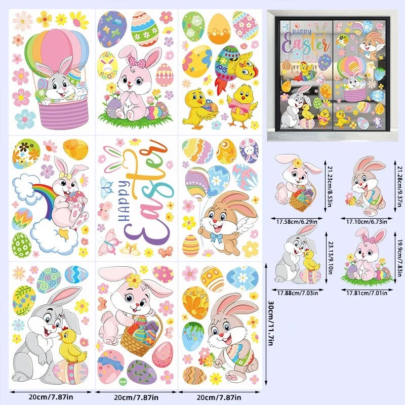 Easter Stickers for Window, Glass Door Stickers Easter Decorations, Bunny Stickers with Eggs Decals for Home Office Classroom