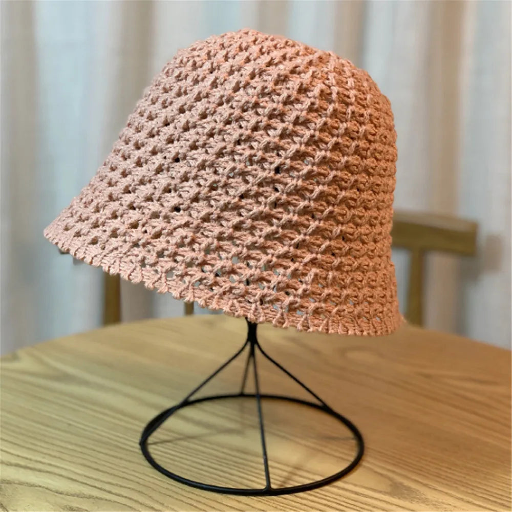 Bucket Hat Female Summer Thin Woolen Knitted Basin Foldable Literary and Artistic Leisure All-match Sun Cap