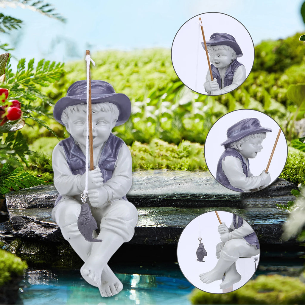 Garden Statue Fishing Boy Cartoon Character High Quality Resin Pool Pond Patio Lawn Outdoor Decoration Villa Gardening Ornament