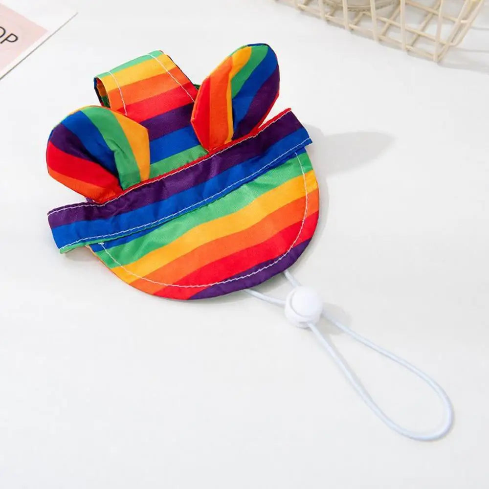 Pet Hats  With Ear Holes Cat Ears Flower Stripe Bucket Hat Dogs Breathable Fisherman Cap Adjustable Puppy Kitten Sun Hat Soft