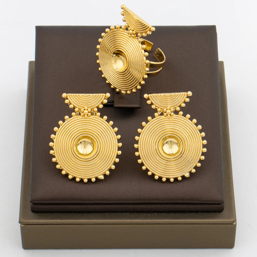 Statement Earrings and Ring  Jewelry Set for Women 18k Gold Plated Stud Earrings and Finger Ring Weddings Bridal Jewelry Set