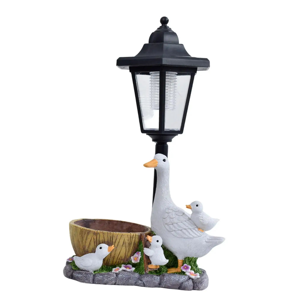 Garden Statue with Solar Lights Figurine Stylish Gift Crafts Flower Pot Resin Sculpture for Outside Yard Patio,Lawn Courtyard
