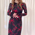 Women's women's dresses Evening Dresses Summer New Printed French Floral Slim-fitting Retro White Dress for Women