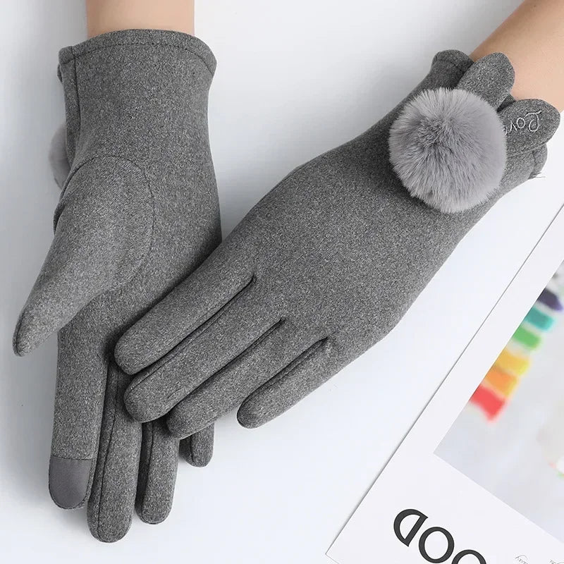 Fashion  Glove Women Vintage Winter Touch Screen Full Finger Warm Windproof Cycling Driving Female Lady Gloves Mittens