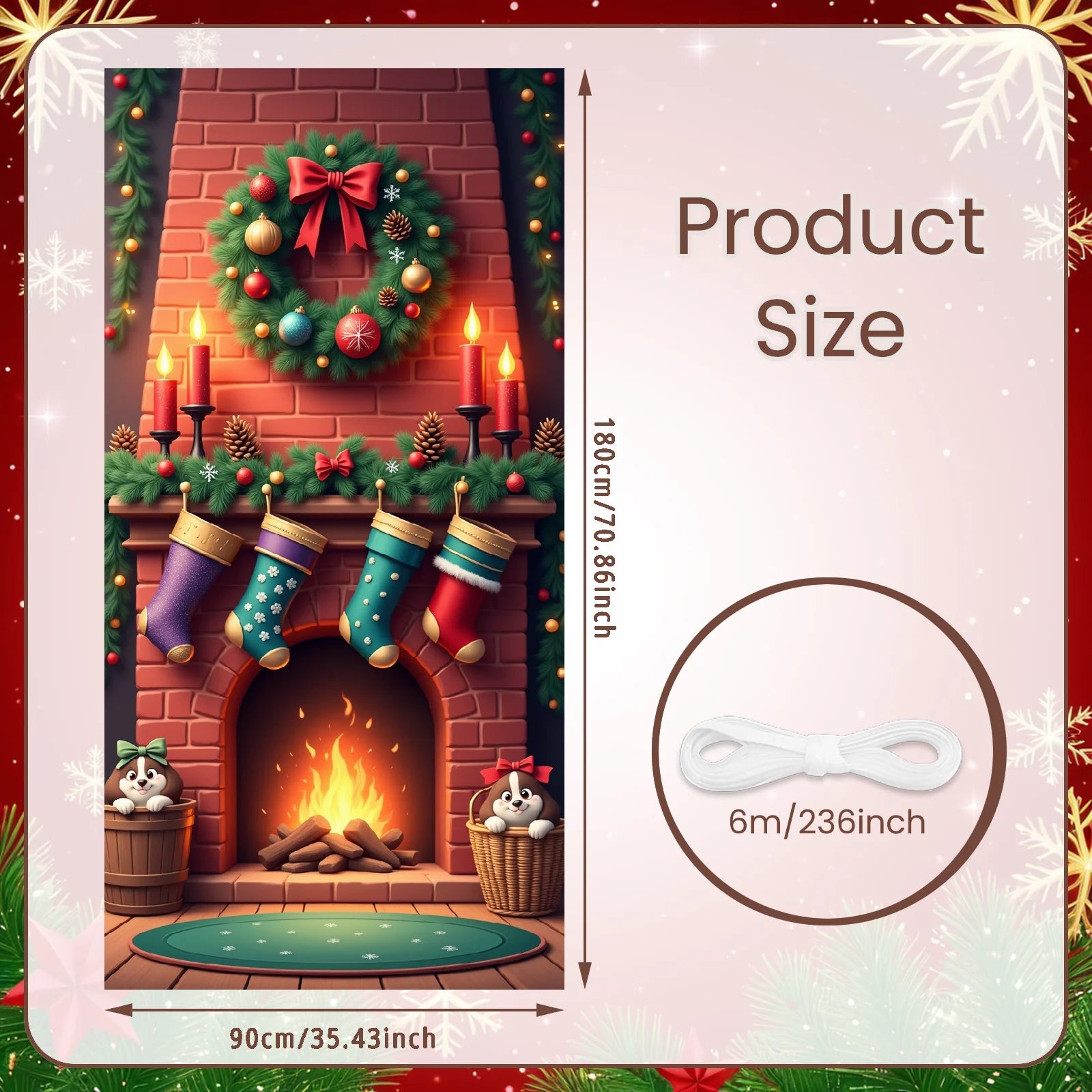 Christmas Banner Red Ornaments Holiday Decoration Snowflake Pattern Winter Festivities for Home Decoration Holiday Celebration I