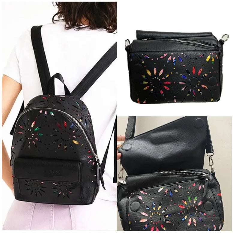 European, American, Spanish original single backpack, light luxury, fashionable hollow flower designer's large capacity backpack