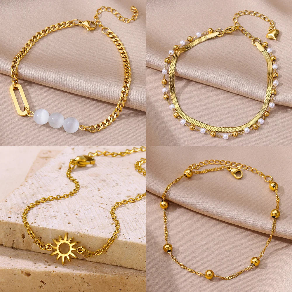 Anklets For Women Summer Beach Accessories Stainless Steel Geometric Chain Anklet Gold Color Leg Bracelets Bodychain Gifts