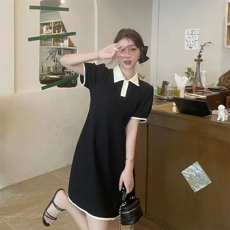 Women's Dresses Black Female Dress Midi Loose Short Sleeve New Features of Clothes in Sensual Sexy Casual Youth Elastic Curvy