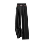 Office Lady Elegant Burgundy Suits Pants for Women High Waist Wide Leg Fashion Trousers with Pockets Black Gray