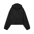 Women's Coat 2025 Autumn New Style Black Long Sleeve Hooded Waterproof Windproof Simple Jacket Casual Fashion Versatile