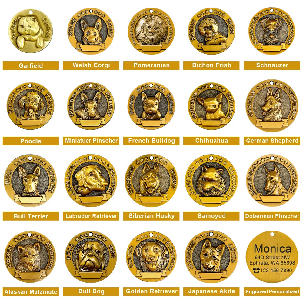 Custom Tags Personalized Dog ID Tag Custom Copper Coated Metal Engraved Large Dog Name Tags Pet Accessories for Labrador