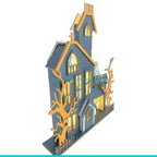 H7BF Halloween Table Decorations Wooden Table Centerpieces Sign with LED Light for Home Kitchen Decor