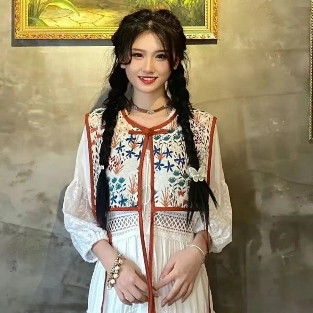 Fashion Embroidery Shoulder Wraps Flower Vintage Shawl Detachable Coat Cover Decorating for Women