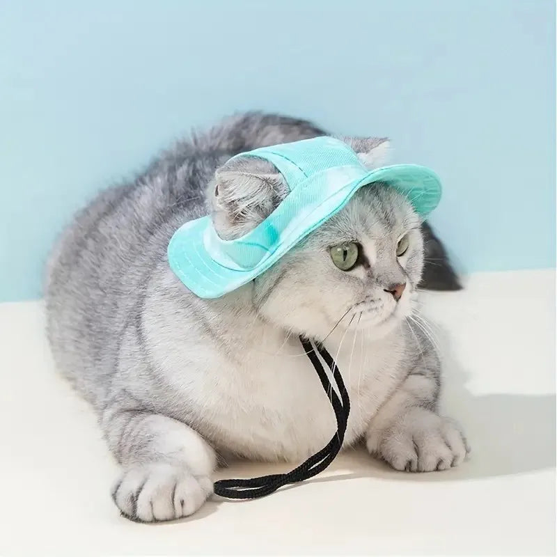 Pet Hats Cats Dogs Summer Sun Hats Open Ears Breathable Comfortable and Cute Bucket Hats Anti-strangulation Necks Adjustable