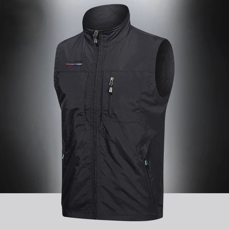 Men's Vest Thin Tooling Loose Quick Drying Outdoor Sports Multi Pocket Stand Collar Camping Fishing Vest Summer жилетка мужская