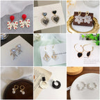 Drop Earrings for Women White Flower Heart Crystal Bow Round Circle Long Pearl Dangle Earrings Geometry Statement Jewelry Gift