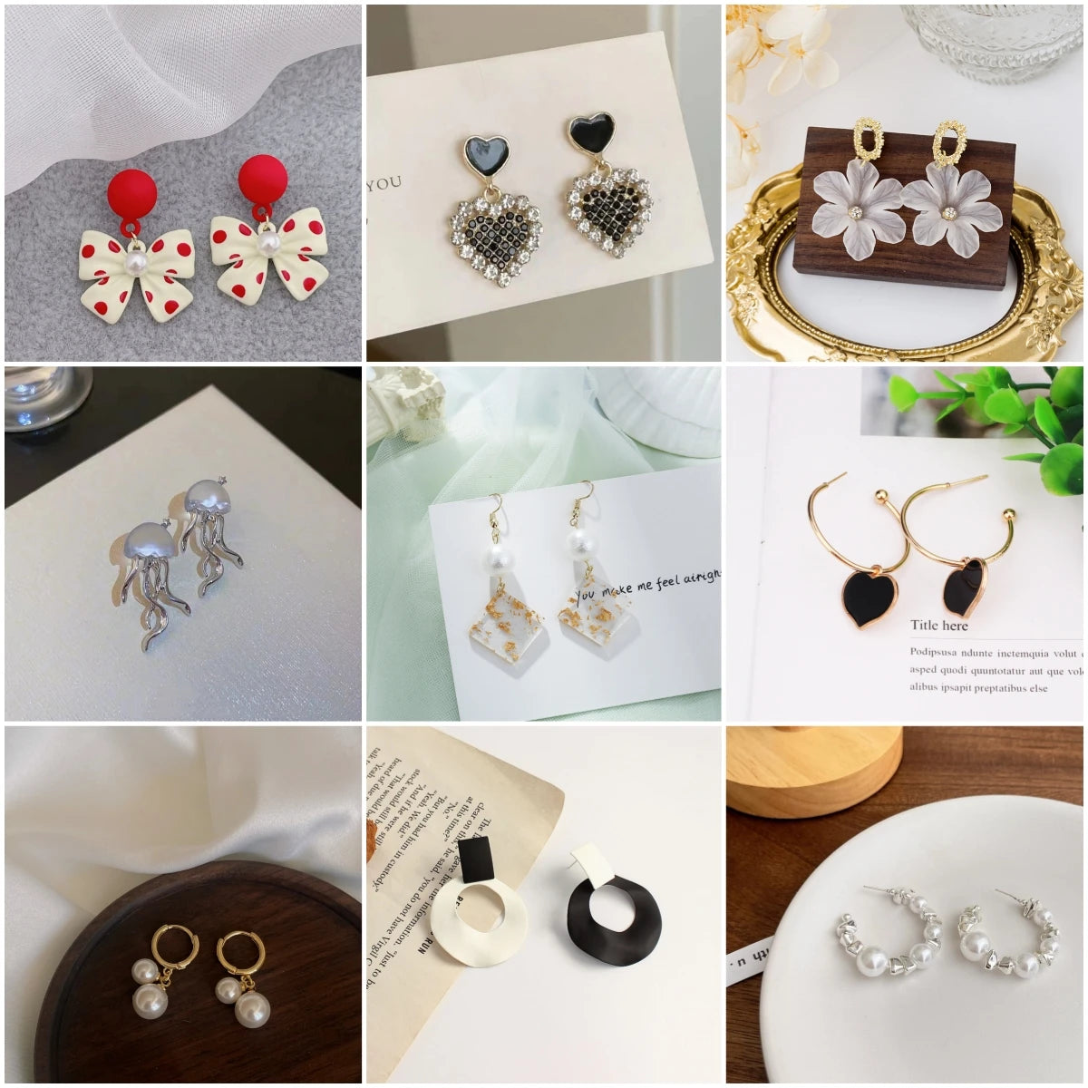 Drop Earrings for Women White Flower Heart Crystal Bow Round Circle Long Pearl Dangle Earrings Geometry Statement Jewelry Gift