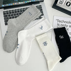 Men's Socks New Embroidery Fashion Solid Color Simple Basic Long Socks For Man Casual Sweat Absorption Cotton Socks Breathable