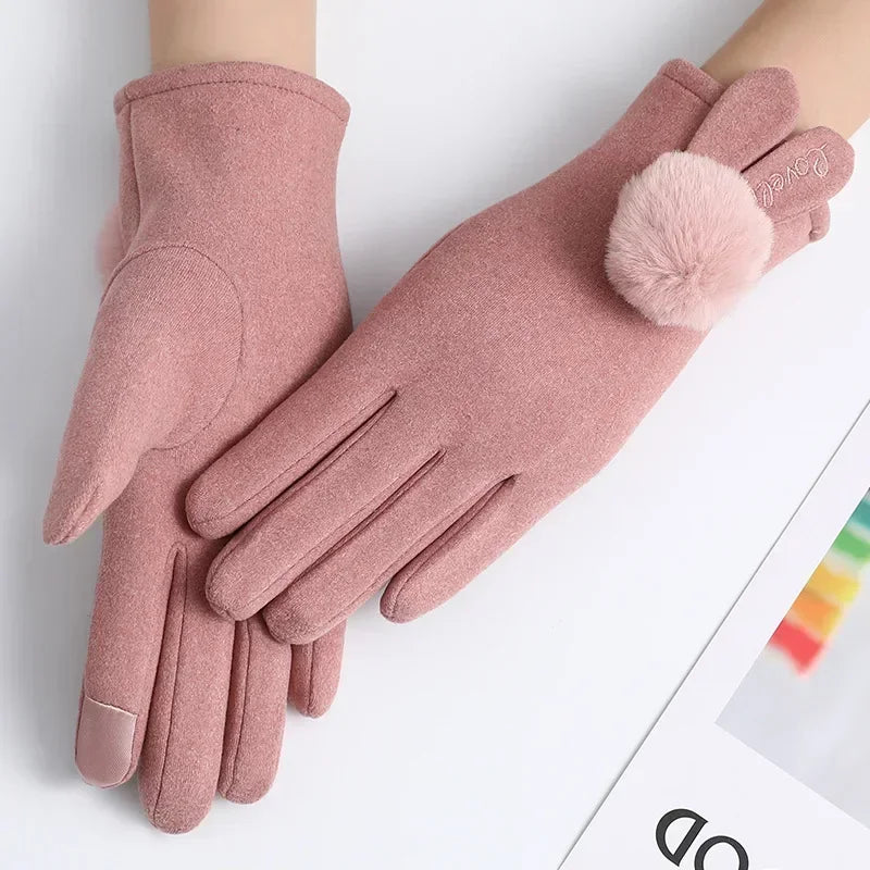 Fashion  Glove Women Vintage Winter Touch Screen Full Finger Warm Windproof Cycling Driving Female Lady Gloves Mittens