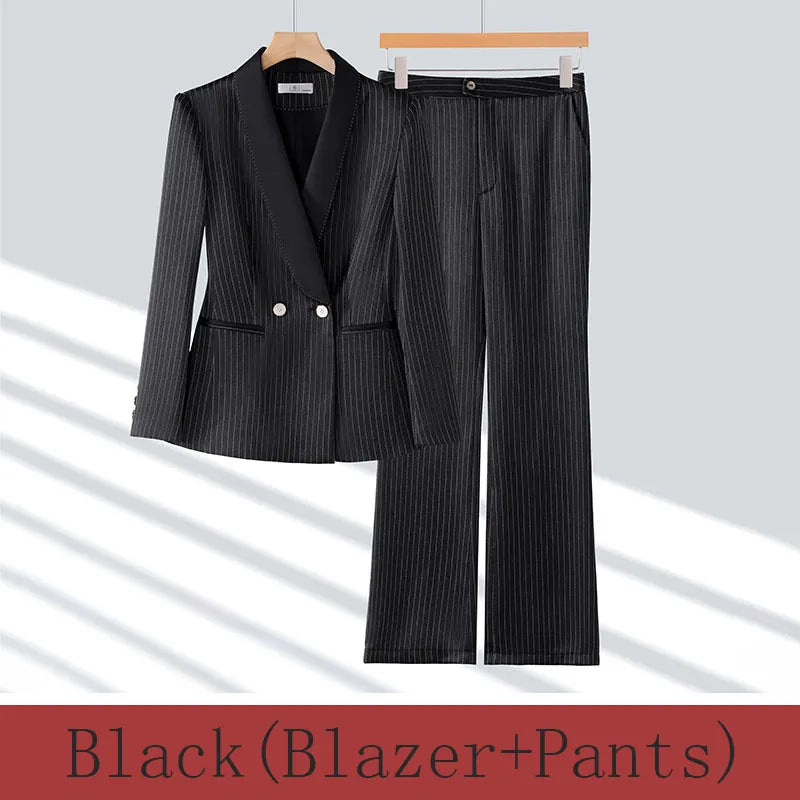 Office Ladies Formal Pant Suit 2 Piece Set Women Ebony Black Female Long Sleeve Business Work Wear Blazer Jacket And Trouser