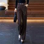 Women Suit Pants High Waist Summer Straight Office Ladies Korean Fashion Trousers Casual Button Loose Female Pant New