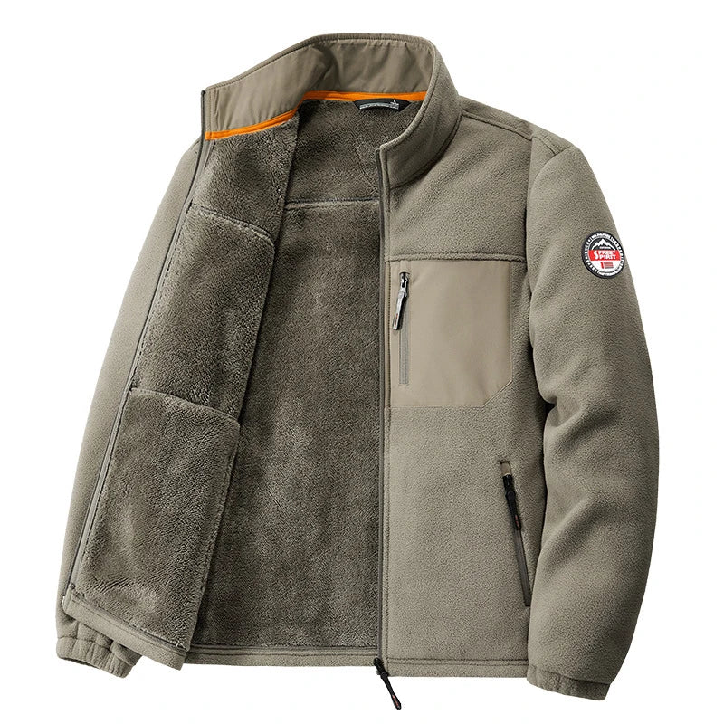 Winter Men Warm Jackets Sports Stand Collar Fleece Coats Thickened Fleece Cardigan Sweatshirt  Windbreaker Hiking Overcoat