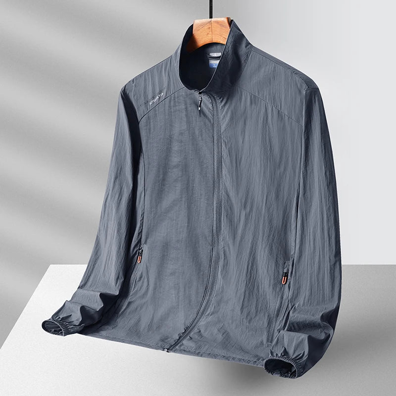 Summer Sun Protection Clothing Mens Gym Lightweight Breathable UV Protection Lapel Coat Casual Fishing Hiking Solid Color Jacket