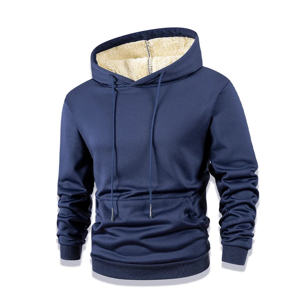 Winter Men's Hoodies Solid Color Casual Warm Pullover Warm Thicken Lamb Wool Hoodies Sweatshirts Loose Sport Long Sleeve Tops