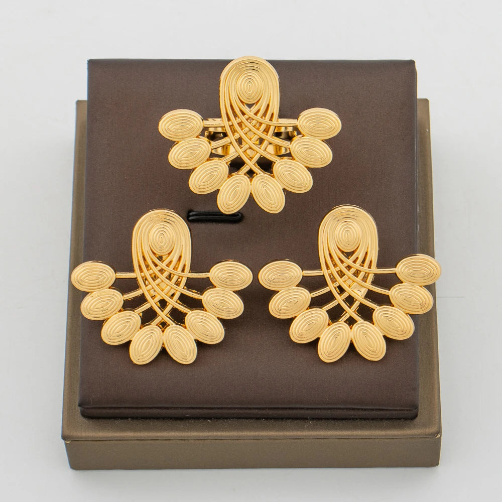 Statement Earrings and Ring  Jewelry Set for Women 18k Gold Plated Stud Earrings and Finger Ring Weddings Bridal Jewelry Set