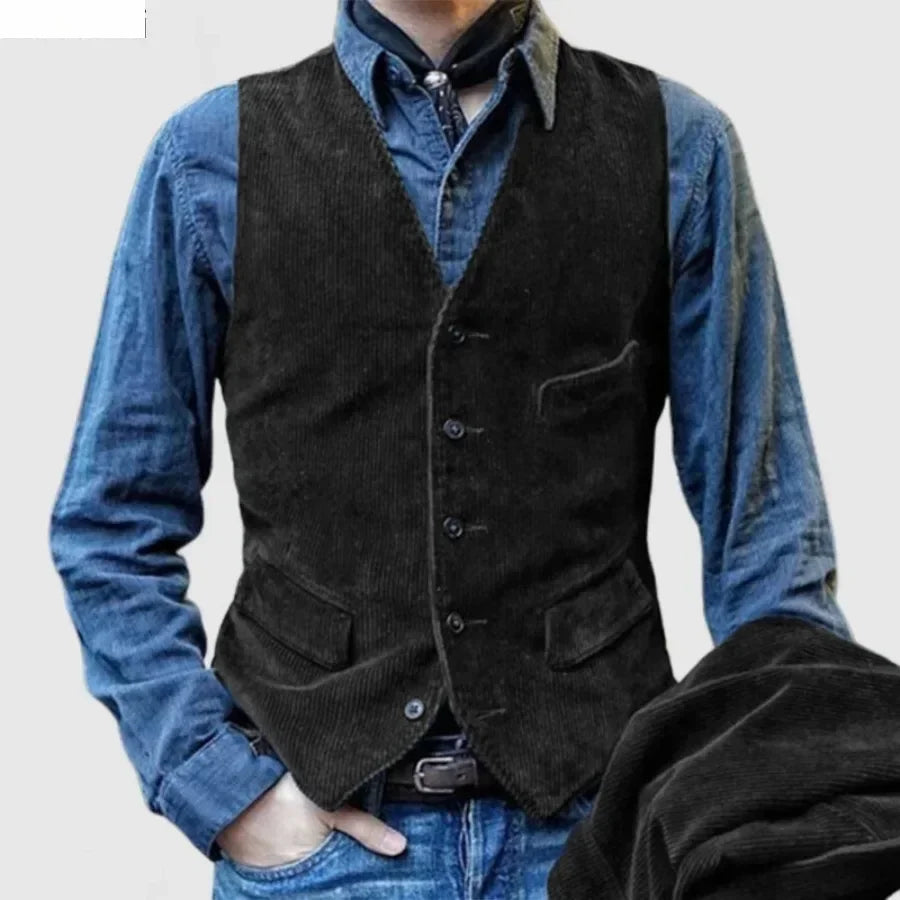 Men's Vintage Vests British Style Corduroy Vest Casual Coats Fashion Single-breasted Sleeveless Jacket for Man Formal Waistcoat