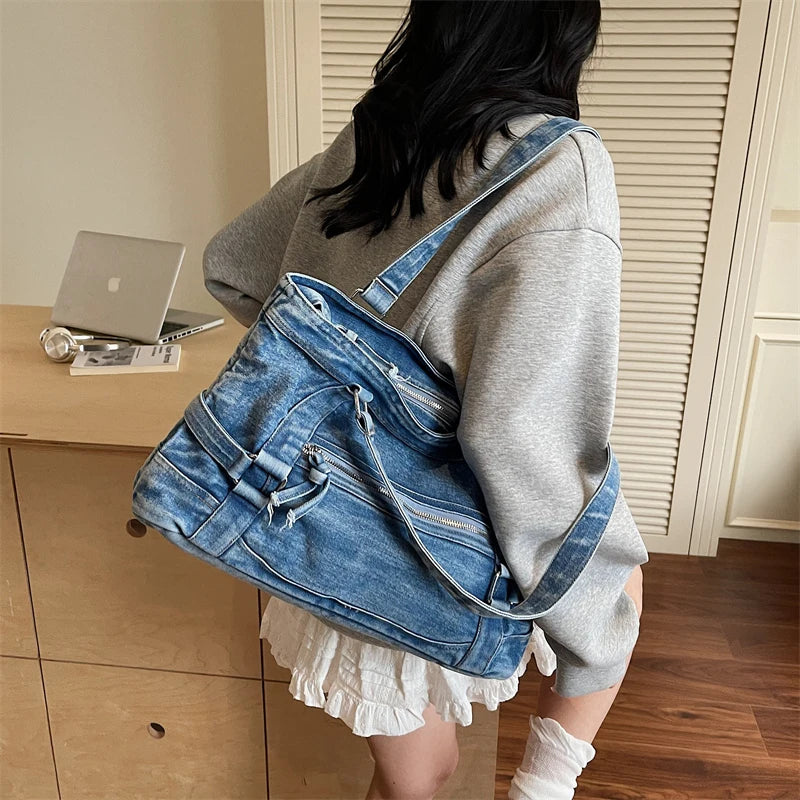 Bags women handbags ladies.Stylish New Denim Handbag, Washed and Old Shoulder Bag, Locomotive Bag, Crossbody Bags for Women