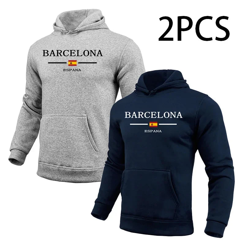 2 in 1 Hoodie for Man Barcelona Print Fall Winter Casual Sporty Jogger Sweatshirt Home Outdoor Comfort Warm Fashion Pullover