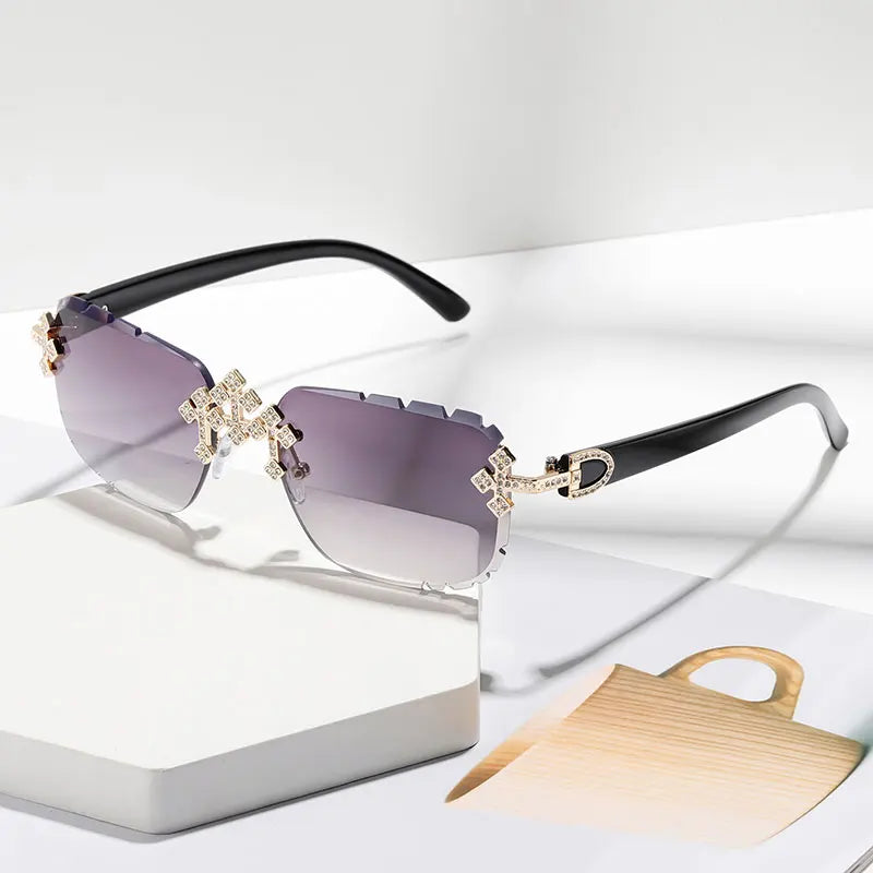 New Frameless Fashion Glasses for Men and Women, High-Definition Lenses with Textured Inlaid Rhinestones, Trendy Frame Design, Suitable for Daily Casual Wear, Perfect Gift Choice