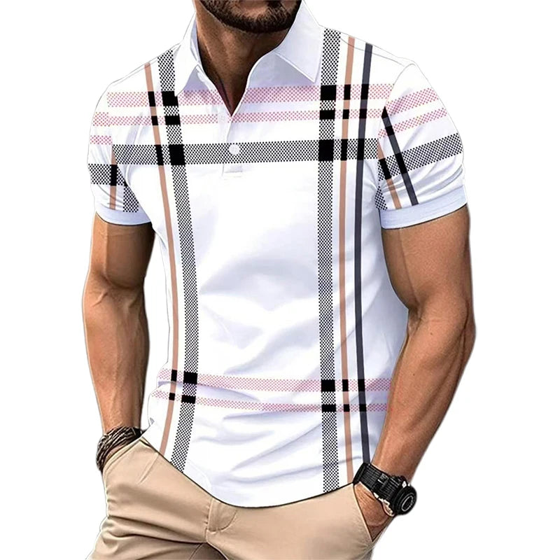 Men's Polos Shirts Work Casual Lapel Short Sleeve Basic Modern Polka Dot Color Block Buttons Summer Regular Fit Golf Shirt