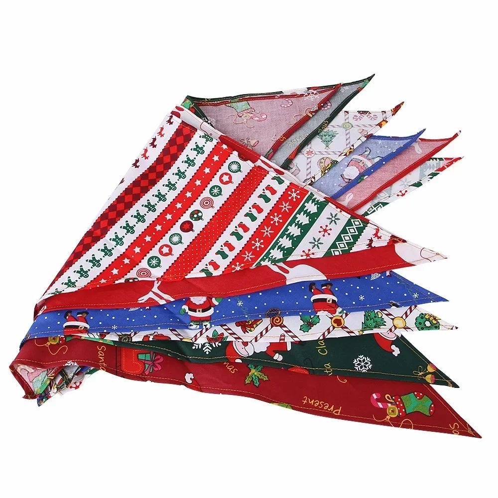 Festive Pet Bandanas  Print Dog Cat Bibs Holiday Themed Triangle Scarf Pet Drool Towel Xmas Animal Accessories