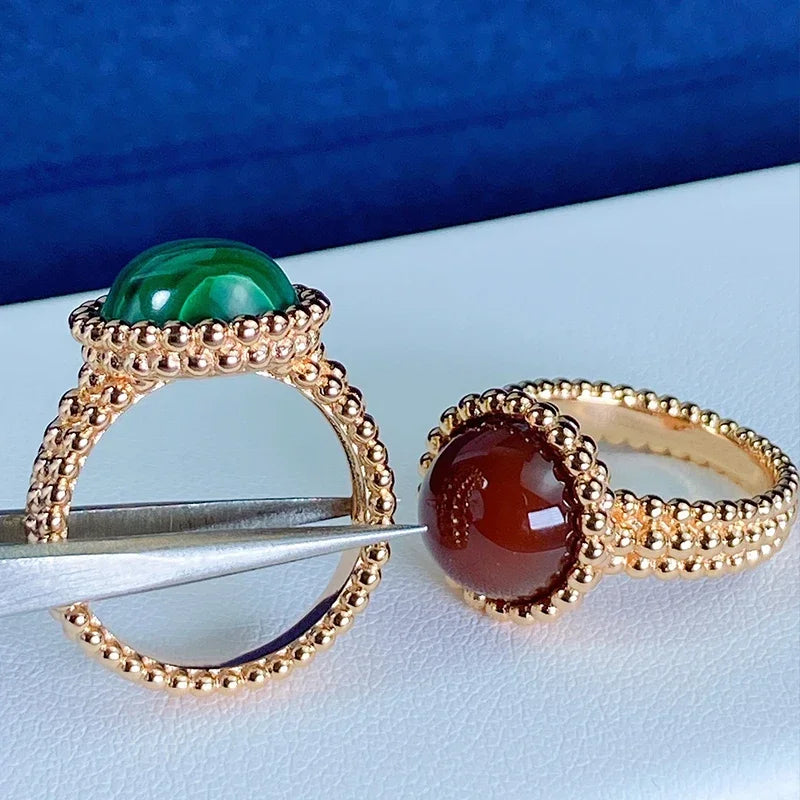 Red & Green Gemstone Statement Ring - French Vintage Minimalist Jewelry, Bold Contrast Color Cocktail Ring, Party Gift for Her