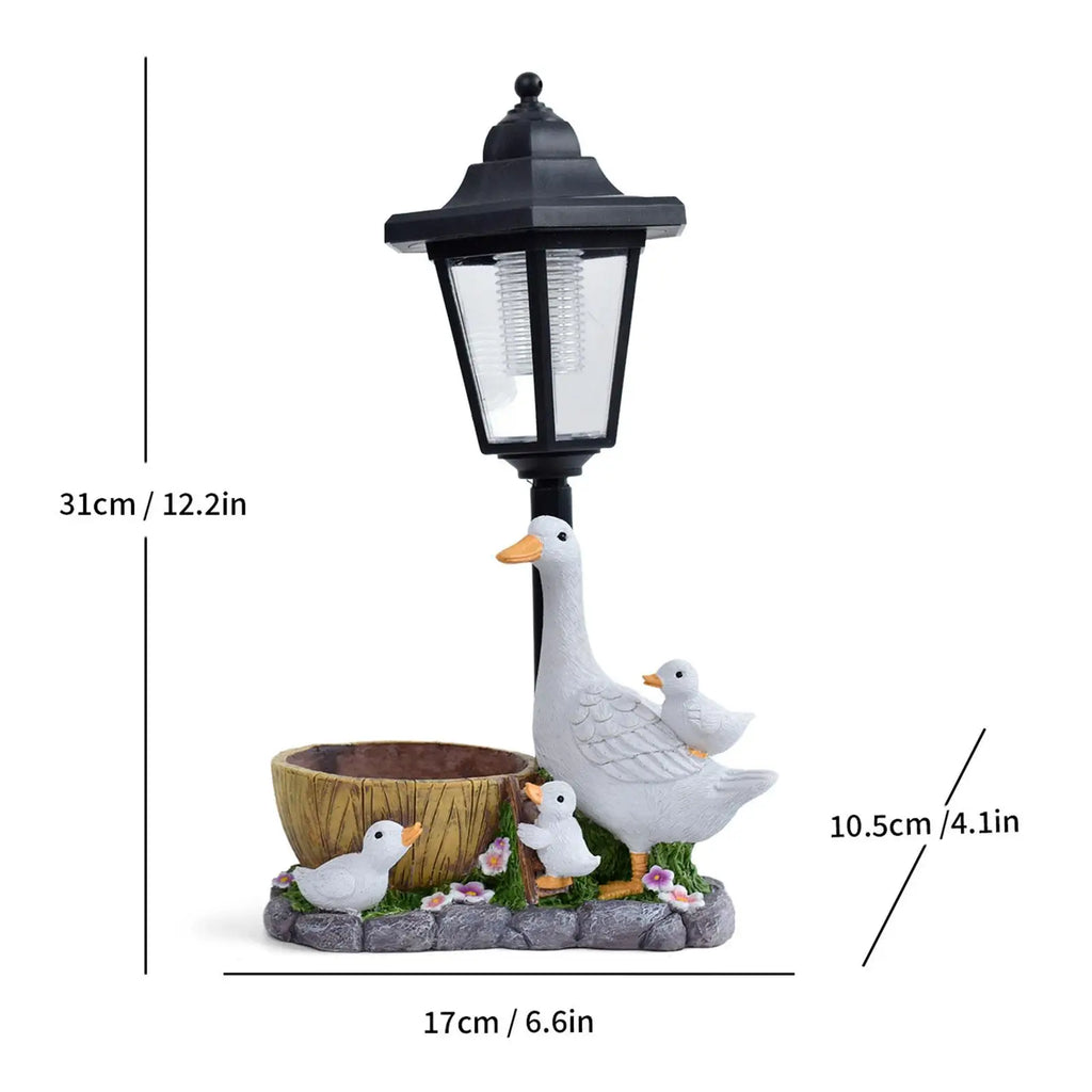 Garden Statue with Solar Lights Figurine Stylish Gift Crafts Flower Pot Resin Sculpture for Outside Yard Patio,Lawn Courtyard