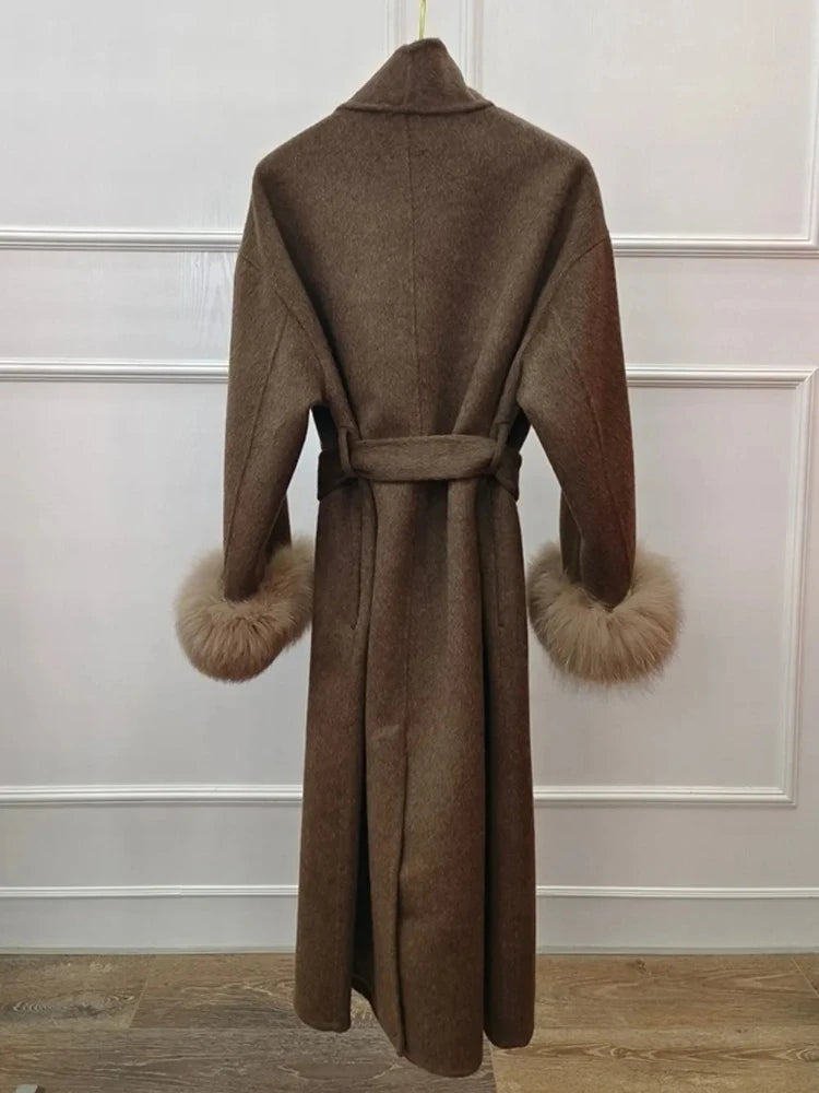 Wool Coat Women 2025 New Autumn Winter Real Fox Fur Jacket Female Natural Fur Long Woolen Coat Warm Real Fur Cashmere  Clothing