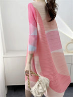 Womens Dresses Evening Dresses New Beautiful Printed Pleated Dress Summer age Plus size Fashion Loose Mid-year Long Female Skirt