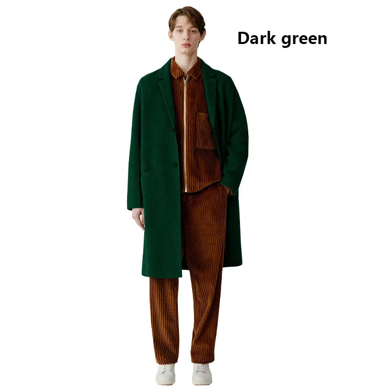 Double-sided Wool Autumn Winter Men's Coat Dark Grey Loose Plus Size Fat 150KG 4XL Coat Outdoor Cold and Warm Quality Men's Wear