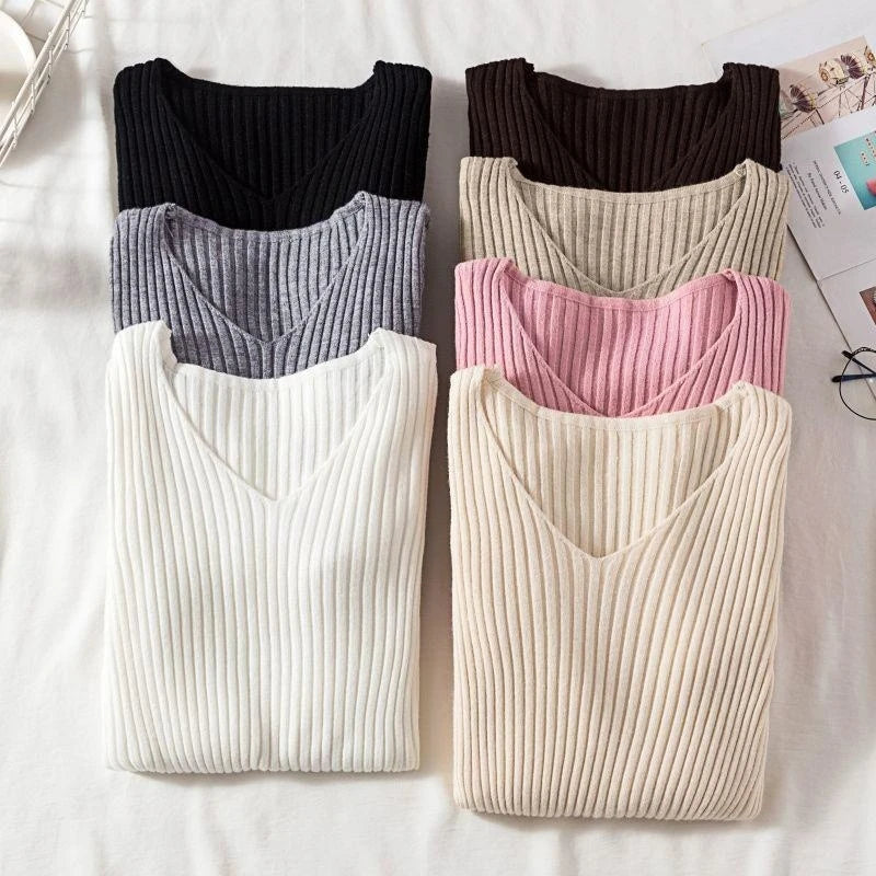 Sweater Autumn and Winter  Long Sleeved Tight Versatile Low-neck Bottoming Shirt Women's Slim Pullover Knitted Sweater  Women