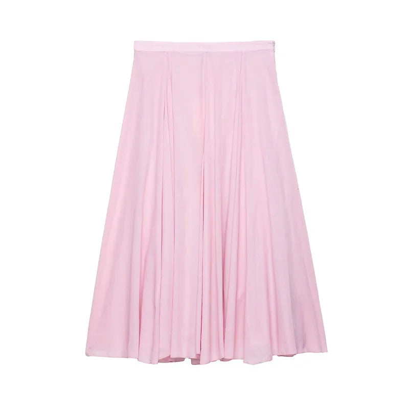 Women's Skirt New Summer 2025 Pink Pleated Midi Skirt A hem looks slim Casual and versatile Fresh and fashionable