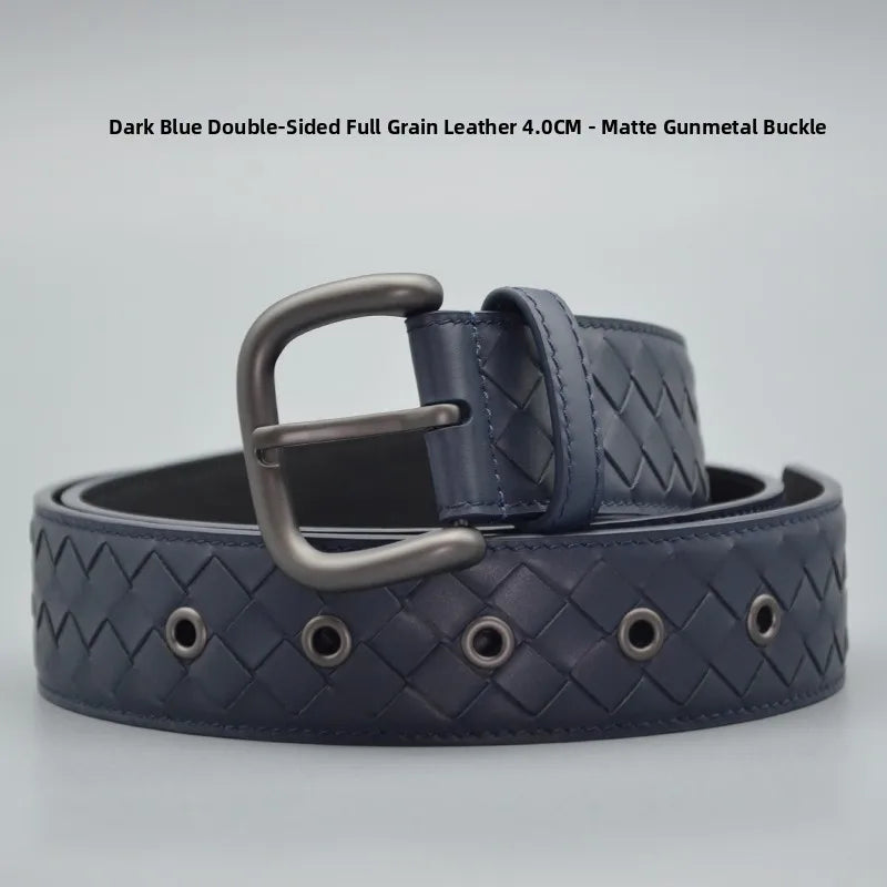 PLULUSA Hanrted Leather Belt for Men Genuine Top Layer Cowhide Bule Pure Handwoven Men's Belt Versatile Sli Belt