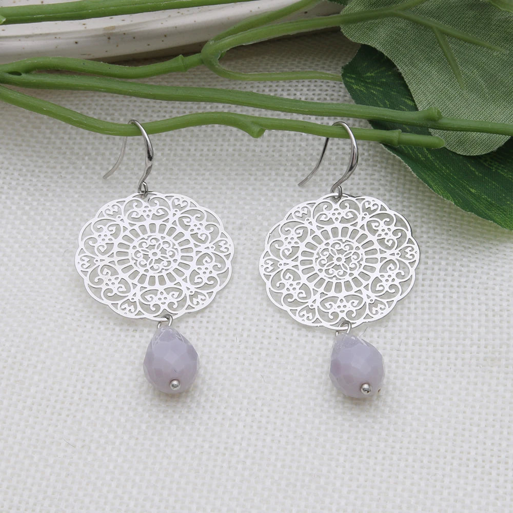 Drop Earrings Dangle Bohemian Metal Carving Hollow Pattern Crystal Water Charm 2023 New Hot Fashion Jewelry Accessories Brand Ms